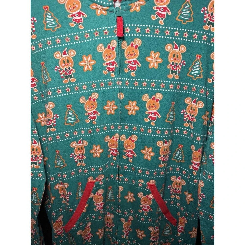 Disney Parks Christmas Gingerbread Pajamas Adult One Piece Sz Small Holiday - Picture 3 of 11